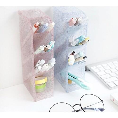 1 pc PVC Multi-function 4 Grid Desktop Pen Holder Office School Storage Case Box Desktop Pens Pencil Organizer