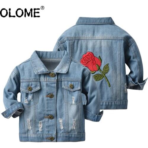 Fashion Kids Denim Jacket Children Jeans Wear Unisex Toddler Clothing Embroidery Boys Jeans Jacket OLOME Rose Kid Girls Outwear