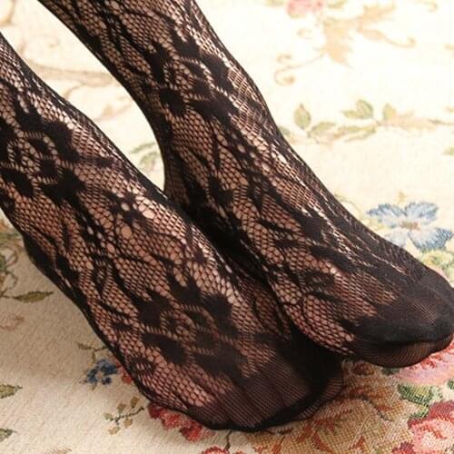 Fashion Womens Sexy Fishnet Pantyhose Black Lace Thin Nylons Net Stocking Mesh Hollow Flower Tights Women