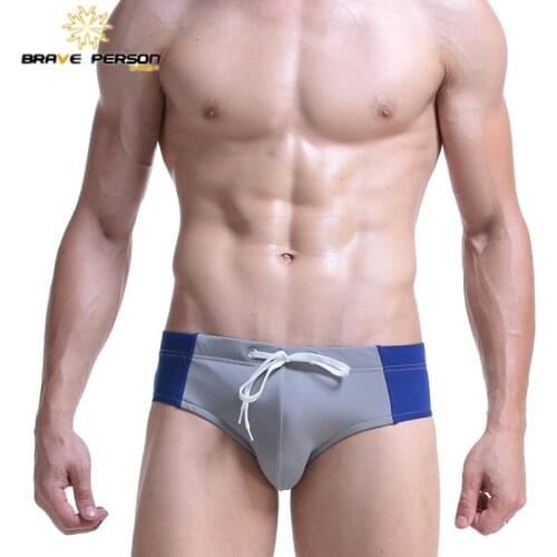 BRAVE PERSON Patchwork Mens Swimwear Hot Springs Low Rise Leisure Holiday Swimming Briefs U Puch Push Up