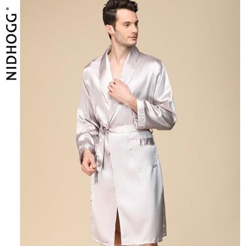 Mens Luxury Clothing Solid Robe Satin Bathrobe Spring Thin Imitation Silk Long Sleeve Nightgown Plus Size Sleepwear for Men