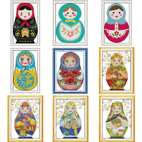 Cartoon Russian Doll Series Counting Cross Stitch DMC Cross Stitch Embroidery Kit 14CT 11CT Canvas Print Fabric Needlework Set
