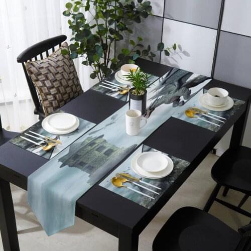 Stone Dragon Table Runner Holiday Kitchen Dining Table Runners Place Mats Set for Home Party Decor
