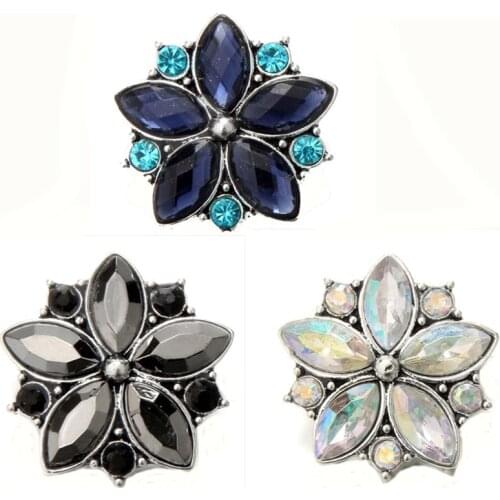 New Button Jewelry Ginger Rhinestone Flower 18mm Snap Buttons for Leather Metal Snap Button Bracelet Bangle for Women Girls