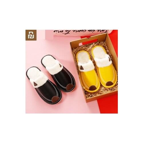 New Youpin Couple cotton slippers female non-slip waterproof Thick bottom pu leather slippers at home
