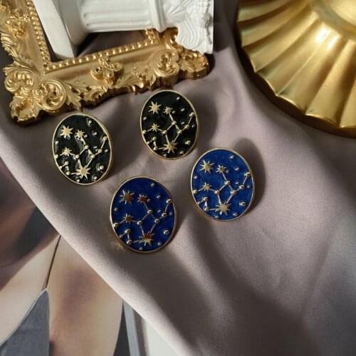 Original new design star constellation Gold Enamel pin Earrings retro Oval Earrings Earrings