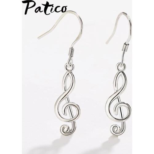 Hot Women Musical Notes Piercing Drop Earrings 925 Sterling Silver Metal Geometric Two Colors Hook Earring For Jewelry Party