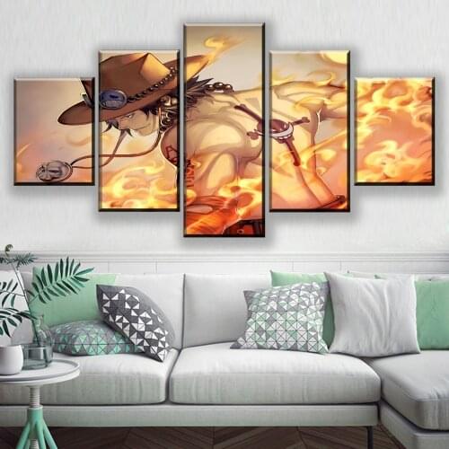 Poster Anime One Piece Portgas d Ace Canvas Painting 5 Panel Wall Art Modern Home Decoration Modular Picture