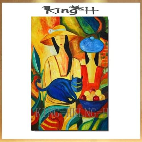 Hand painted Picasso the Woman with a cat Abstract Music Canvas Painting Art Wall Pictures For Living Room Home Decor Posters
