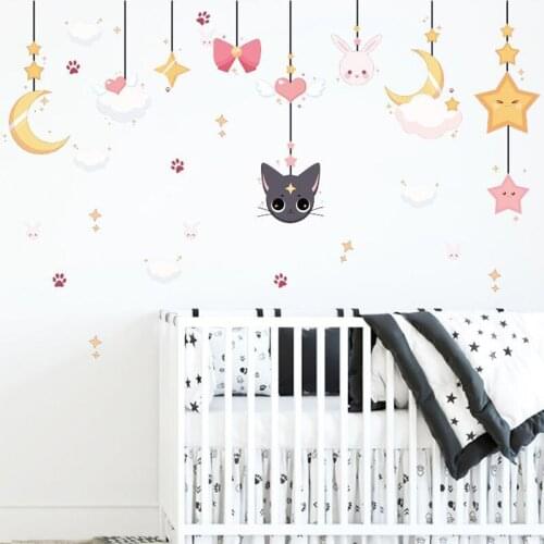 Cartoon Moon Star Charm Baby Girls Bedroom Room Decoration Self-adhesive Wall Sticker Removable Vinyl Wallpaper Posters