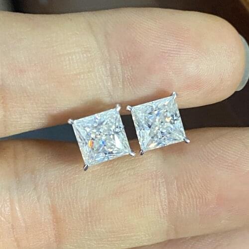 Mosangnai Real10K White Gold Stud Earring For Women 2.0 Carats Moissanite Diamond Princess Cut