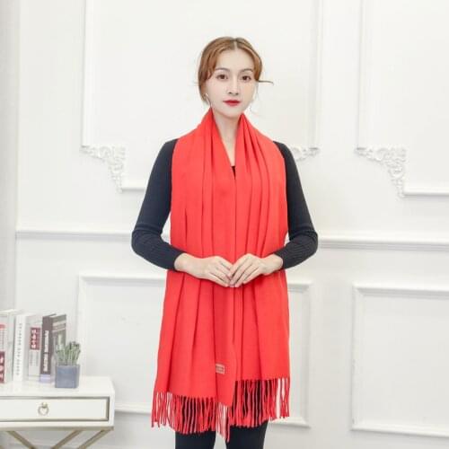 New Female Autumn And Winter Long Wwide Sscarf With Tassels, Pure Red Fashion Turban Fashion Shawl Harajuku Men And Women Scarf