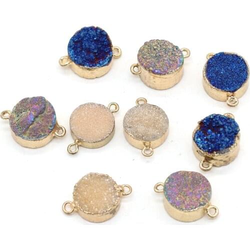Natural Stone Pendant Connectors Round Exquisite Agate Crystal Stone Link Necklace Accessories Charm for Jewelry Making Bracelet