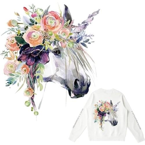 Unicorn Patches Flower Thermal Stickers on Clothes Horse Thermoadhesive Patch Iron-on Transfers for Clothing Diy Applique Stripe