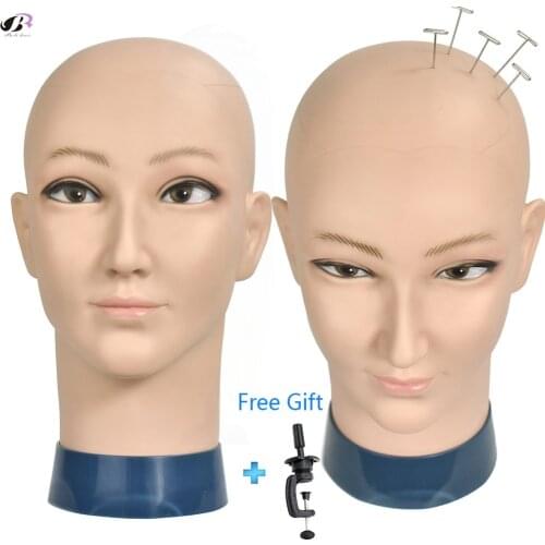 Smile Bald Wig Stand Head With Clamp Mannequin Head For Wig Making Hat Display Cosmetology Manikin Head For Makeup Practice
