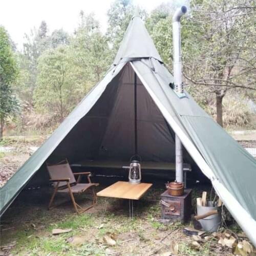 Including inner tent Pyramid tent with a chimney hole Large size tower smoke window tent wild survival Indian tent