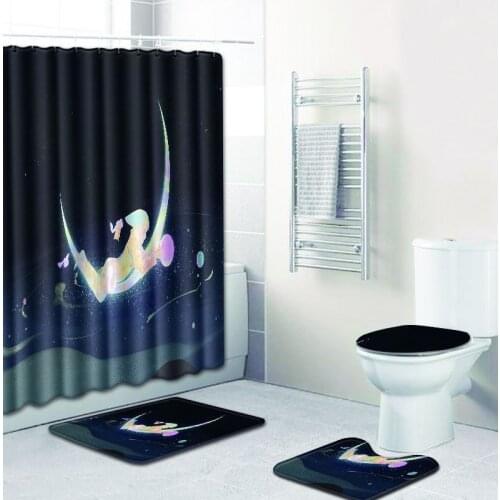 Fabric Polyester 3D Printed Waterproof Shower Curtain fairy Printing Custom Curtain For Bathroom with 3pcs bathroom mat