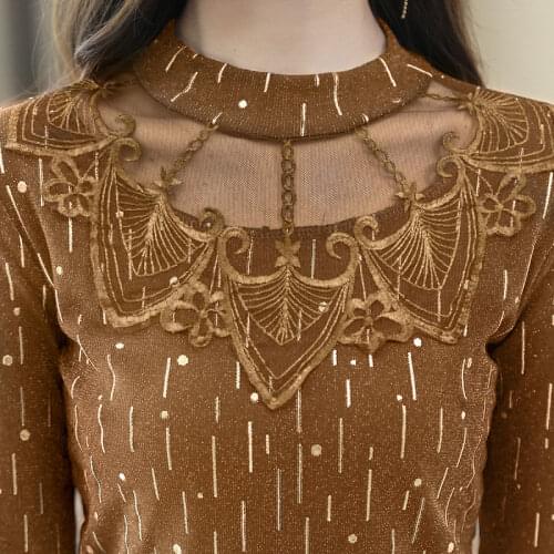 Women Blouse Womens Autumn Winter plus Size Womens Clothes Long-Sleeved Lace Top with Turtleneck Blusas Ropa De Mujer