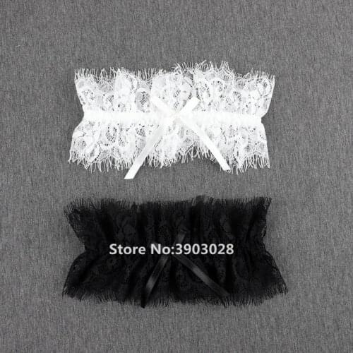 Sexy Women Eyelashes Lace Choker Collar Garter Belt Bridal Wedding Girl Elastic Garter with Ribbon Bow Neck Leg Ring RolePlaying