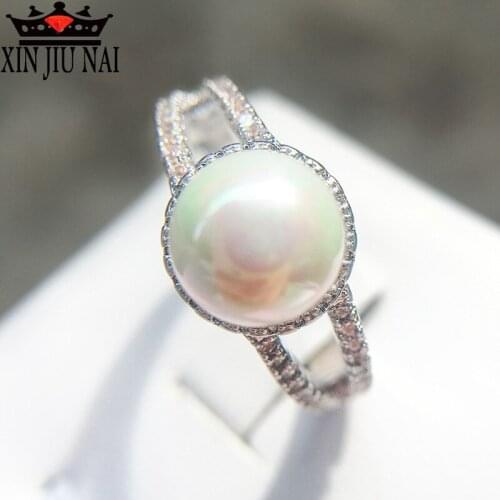925 silver jewelry Created White Pearl Rings for Women Elegant Wedding Zircon Mujeres Anillos personalized Mothers Day gift