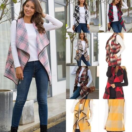 2021 New Autumn And Winter Fashion Women Lattice Vest Jacket Ladies Office Commute Outwear Slim Cardigan Pocket Sleeveless Tops