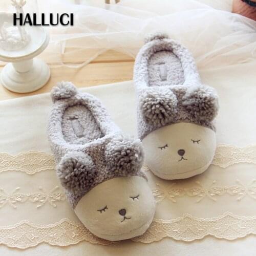 Winter Korean sweet Sheep home slippers shoes women couples fluffy slippers short pulsh shoes Bedroom non-slip slipper woman