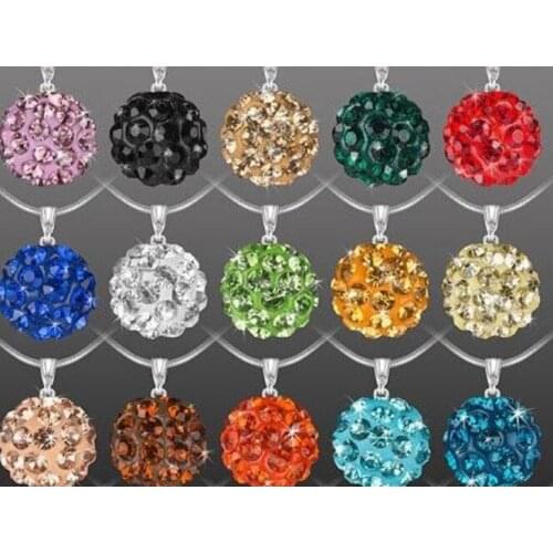 10mm 10pcs/lot rhinestone micro pave disco ball bead silver plated cystal necklace 16 inch Snake pendants Chains u4732