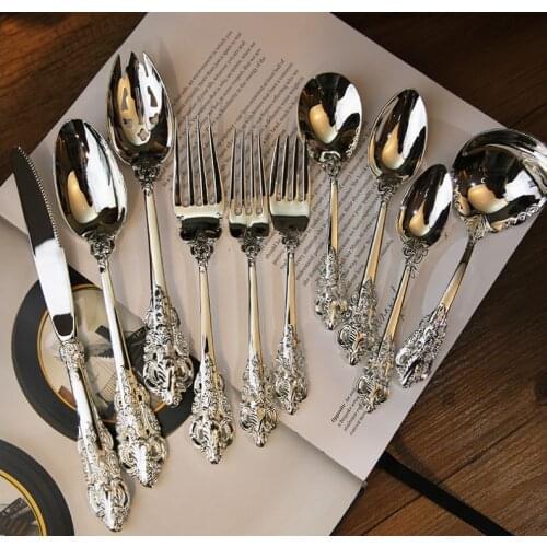 High quality 10pcs/set Tableware Set Silver plated Cutlery Set Western Food Tableware Luxury Fork Teaspoon Knife Cutlery Set