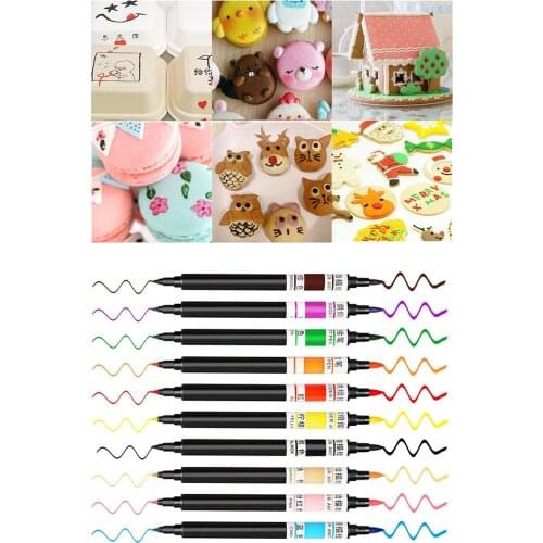 10 Pcs Food Coloring Pens Dual Tips Edible Marker Gourmet Writers for Cakes Cookies Easter Eggs 10 Colors