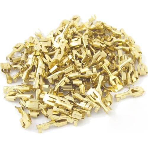 100 Pcs Gold Tone 7mm Wide Female Spade Crimp Terminal Connectors