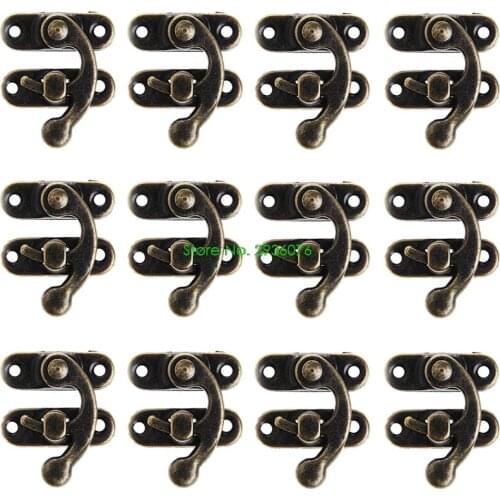12PCS Antique Decorative Jewelry Gift Wine Wooden Box Hasp Latch Hook + 4 Screws Support
