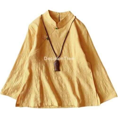 2021 women loose chinese tops tang costume chinese style traditional qipao blouse for lady linen cheongsam blouse chinese hanfu
