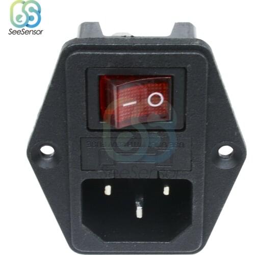 250V 10A Black/Red Rocker Switch Fused IEC 320 C14 Inlet Power Socket Fuse Switch Connector Plug Connector