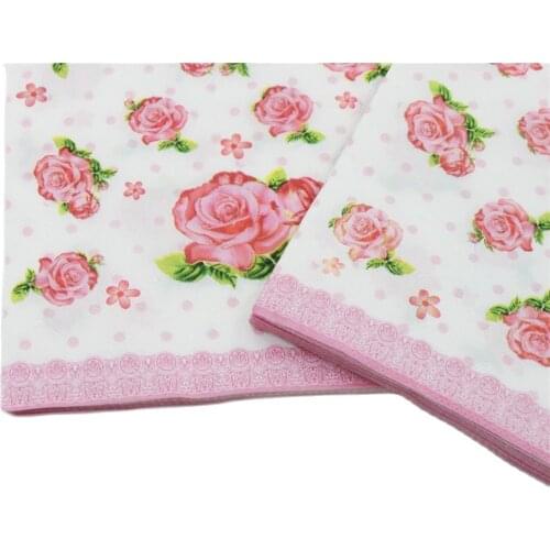 33*33cm 20pcs/lot Flower Napkin Rose Flower Grass Color Printed Paper Napkin Birthday Party Decorations