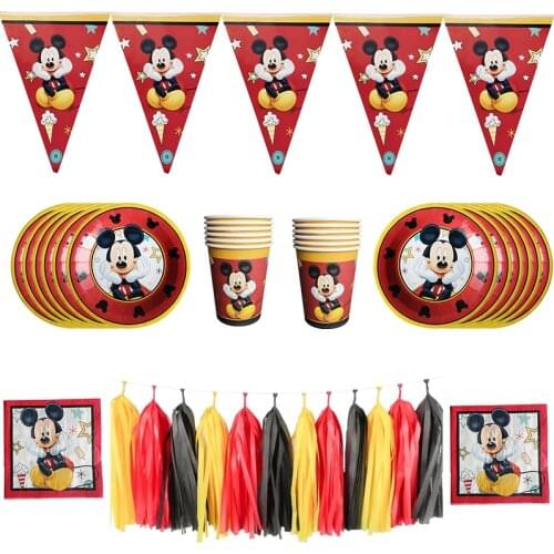 59pcs/lot Mickey mouse 12 people birthday Party Decorations Kids Baby Shower Cup Plate Napkin Tassel Set Birthday Party Supplies