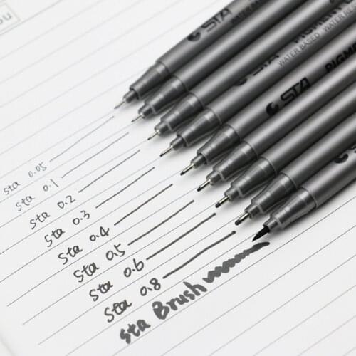 9 pcs/lot STA Sketch Markers Art Marker Pen Different Tip Sizes Pigment Liner Water Based for Drawing Handwriting Stationery