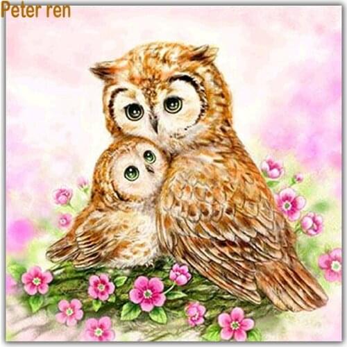 Diamond painting cross stitch art Full diamond embroidery Animal Home Decorations round\square diamond mosaic Owl in the flowers