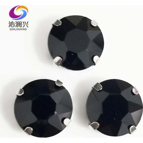 Free shipping Black round shape High quality Glass Crystal sew on claw rhinestones,Diy Clothing accessories SWB02