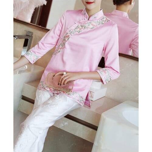 Free shipping autumn original design Han style Chinese Embroidered snow linen cheongsam style jacket outwear for women