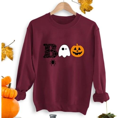 Colored BOO Pumpkin Ghost Sweatshirt Funny Women Long Sleeve Autumn Halloween Party Pullovers
