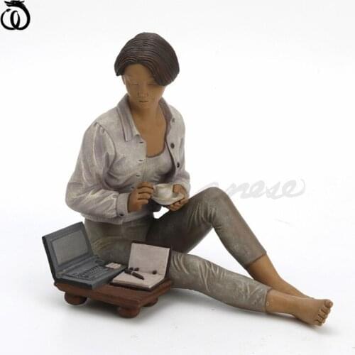 Home Decor New Girl And Computer Arts Sculpture Creativity Character Statue Craft Desktop Room Decoration Birthday Gift R7176