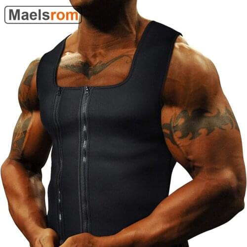 Mens Training Vest Enhanced Neoprene Tank Tops Shapewear Waistcoat Unique Double Zip System Slimming Body Shaper S-3XL