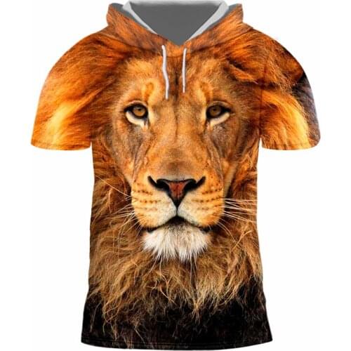 IFPD EU Size Hot Sale Hooded T Shirts Mens Short Sleeve 3D Tee Shirt Printing Lion Summer Casual Sport Oversize Hip Hop T Shirt