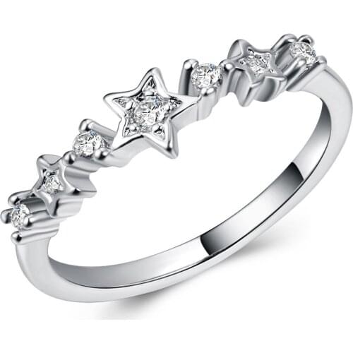 Hainon New Arrival Fashion Silver Color Women Finger Ring Charming Star High Polished Shiny Wedding Engagement Rings Jewelry