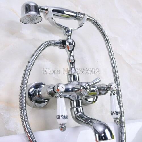 Chrome Wall Mounted Clawfoot Bathtub Shower Faucet Handheld Shower Faucets lna205