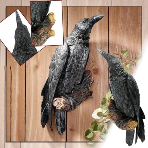 Resin Artificial Crows High Wall Statue Ornament Simulation Crow Bird Sculpture Resin Craft Wall Hanging Garden Decoration