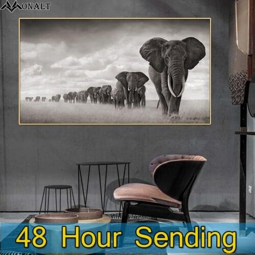 Canvas Art Poster And Prints Elephant Painting Black And White Animal Cuadros Modern Living Room Decoration Wall Pictures Decor