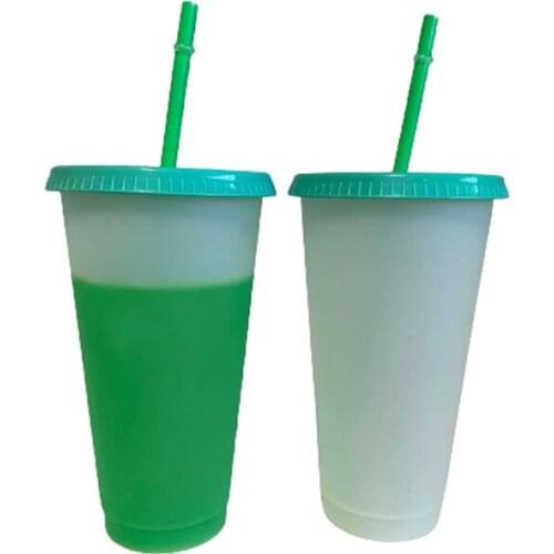 Cold Water Color Changing Straw Cup With Lid 700ml Matte Finish Plastic Coffee Mug Water Bottle With Straw Kitchen Drinkware