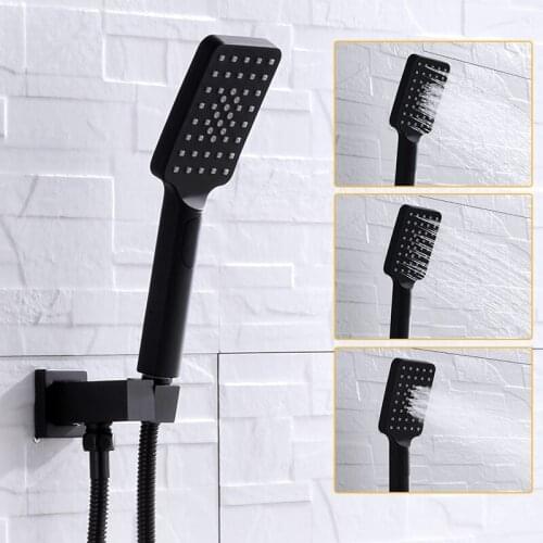 3 Patterns Square Hand Held Shower Head Spray and 1.5m Hose Bathroom Hand Shower with Holder Matte Black