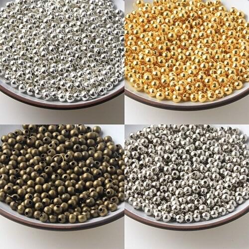 Jewelry Findings Diy Metal Beads Gold/Rhodium/Bronze Tone Smooth Ball Spacer Beads For Jewelry Making 2/2.5/3/4/5/6/8/10mm